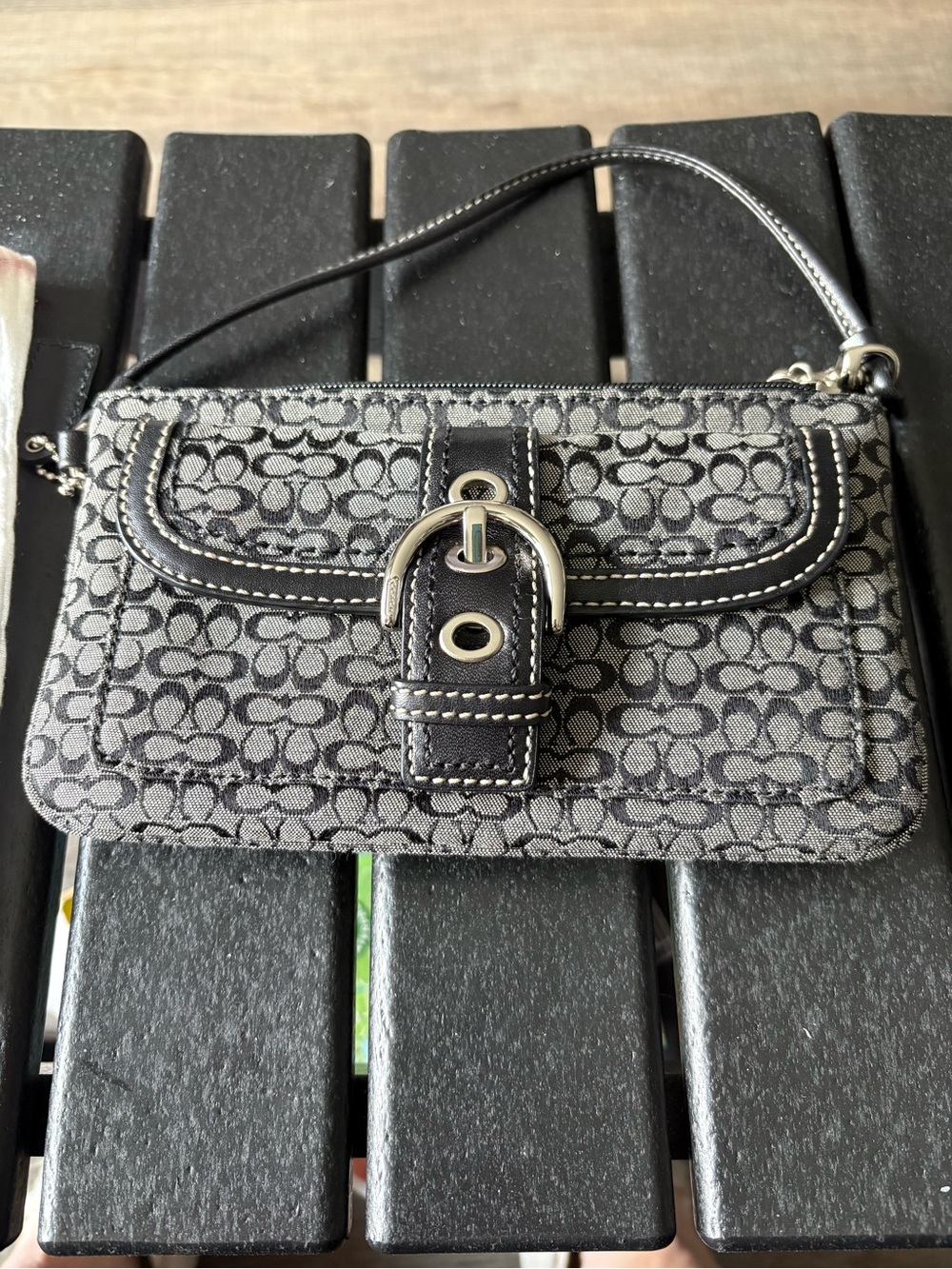 Coach Gray & Black Signature Jacquard Wristlet with Buckle